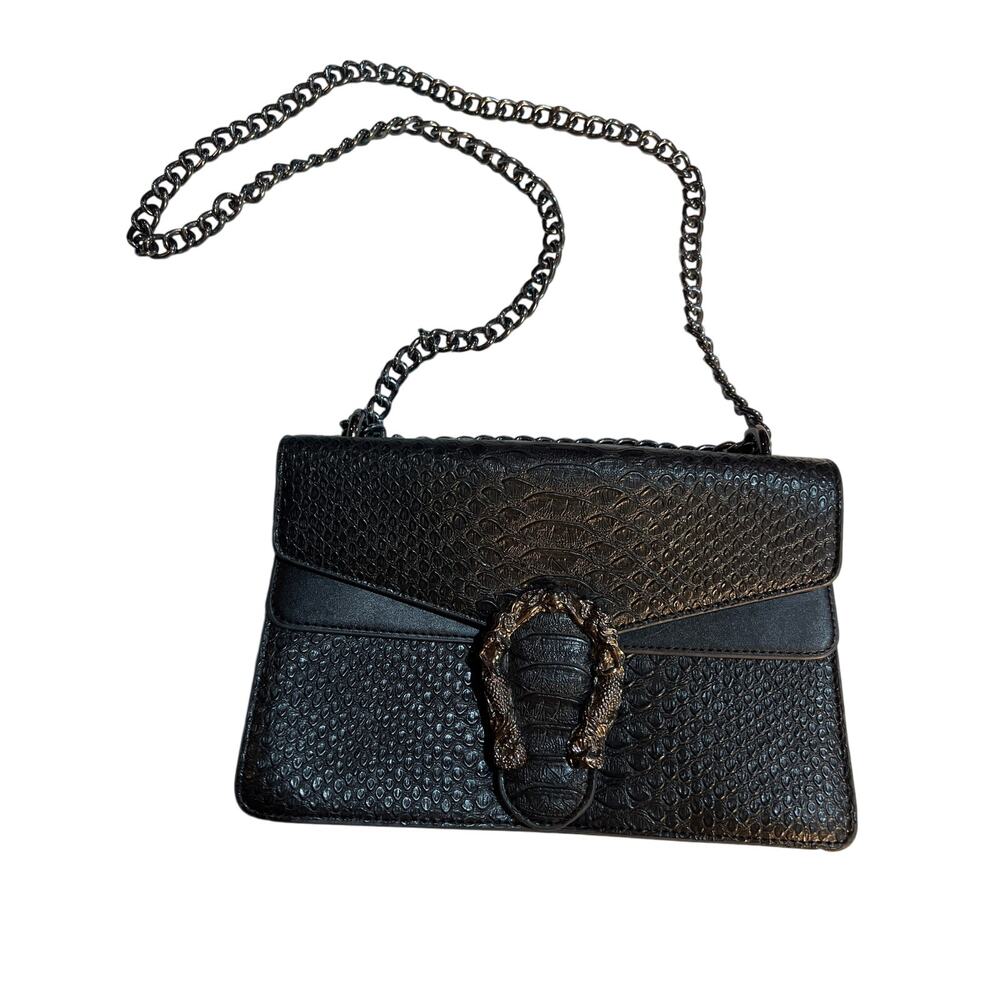 Kopnur Embossed Snakeskin PU Leather Crossbody Bag – Mermaid Buckle Chain Purse